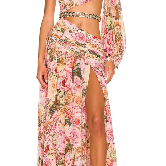 One Shoulder Floral Dress for Women Cut Out Ruffle Boho Maxi Dress - Picture 2 of 3